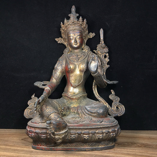 Chinese Antique Pure Copper Green Tara Bodhisattva