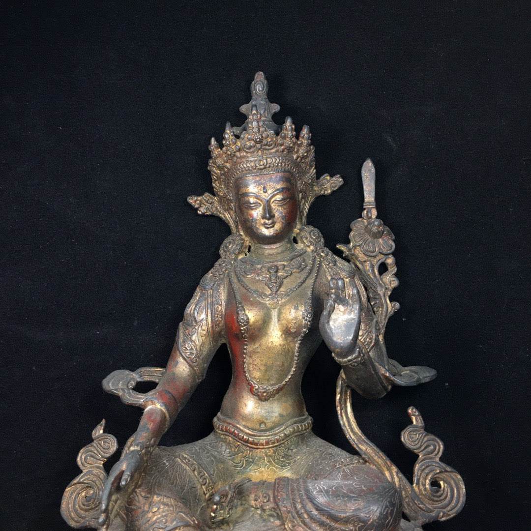 Chinese Antique Pure Copper Green Tara Bodhisattva