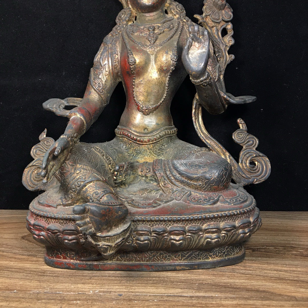 Chinese Antique Pure Copper Green Tara Bodhisattva