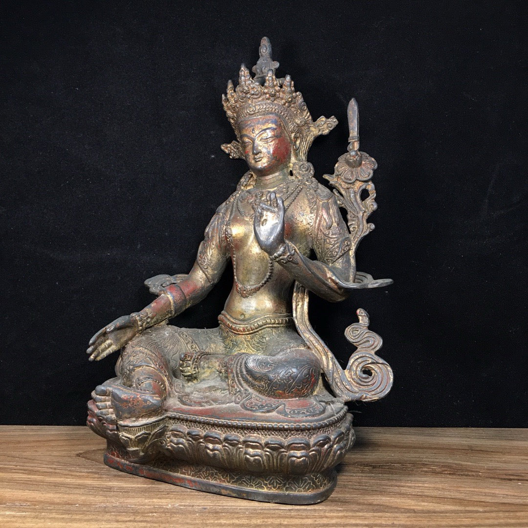 Chinese Antique Pure Copper Green Tara Bodhisattva
