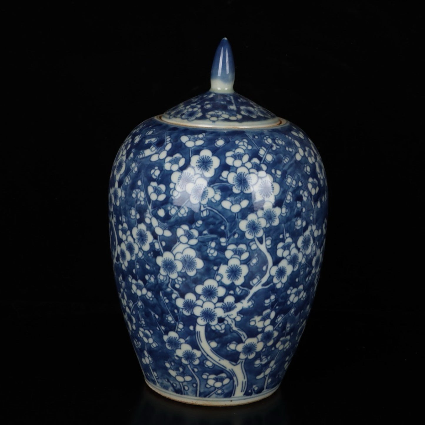 A pair of blue and white ice plum patterned general jars