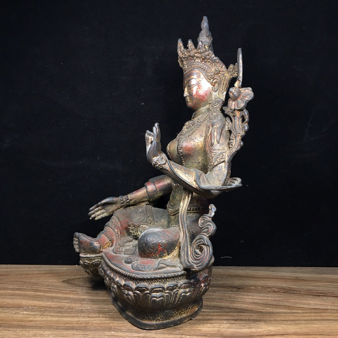 Chinese Antique Pure Copper Green Tara Bodhisattva