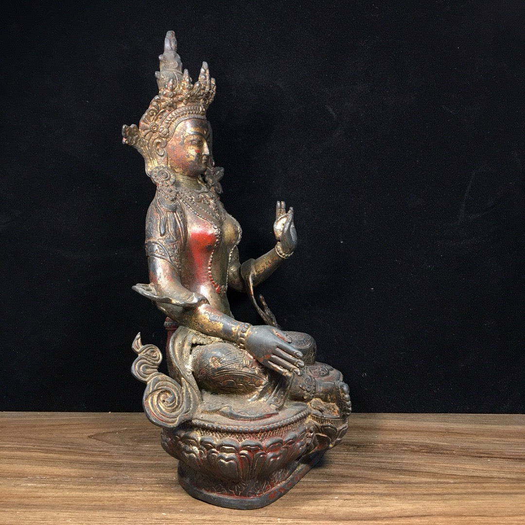 Chinese Antique Pure Copper Green Tara Bodhisattva