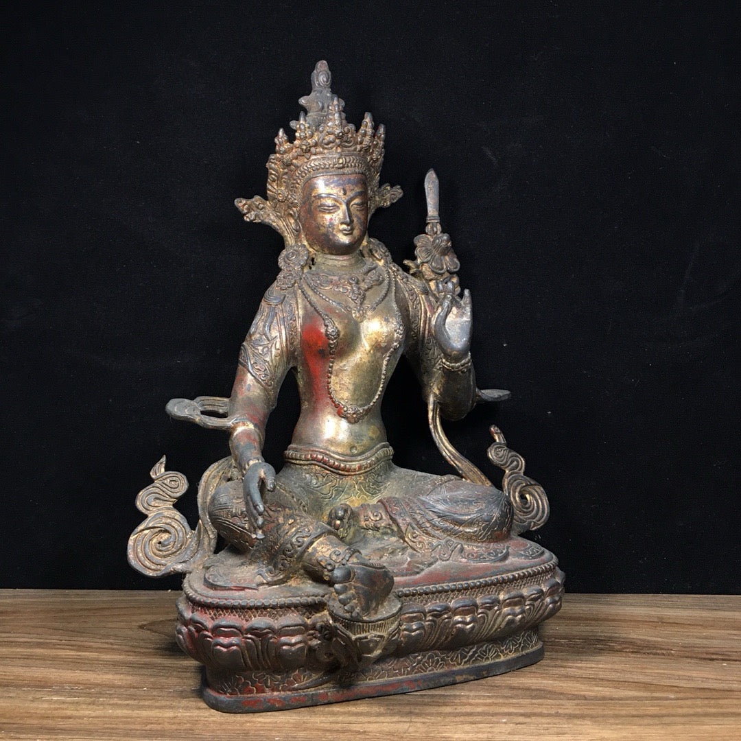 Chinese Antique Pure Copper Green Tara Bodhisattva