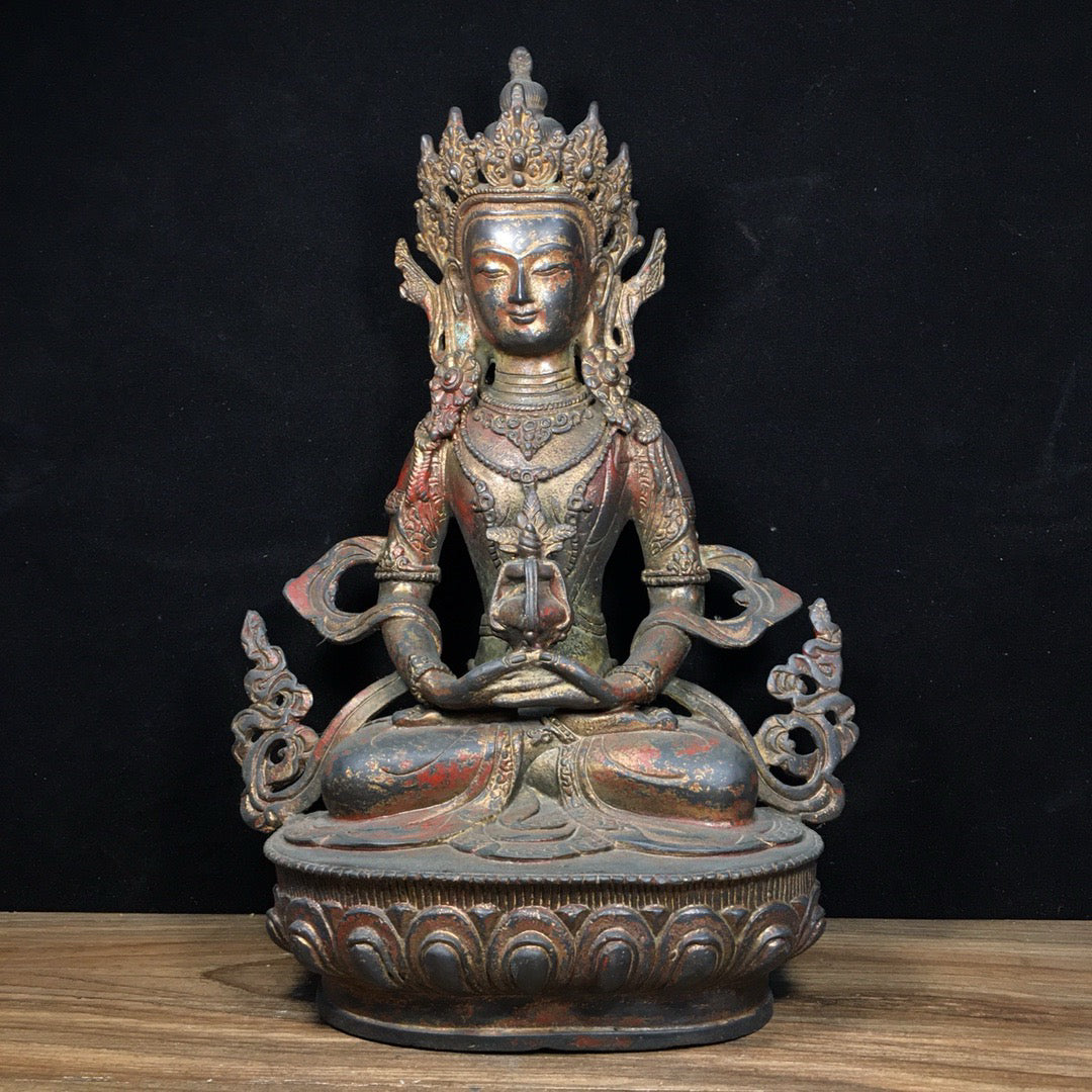 Chinese antique pure copper longevity Buddha statue