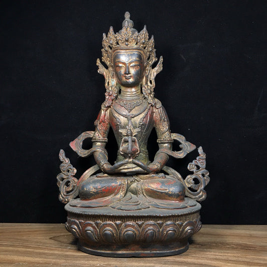 Chinese antique pure copper longevity Buddha statue