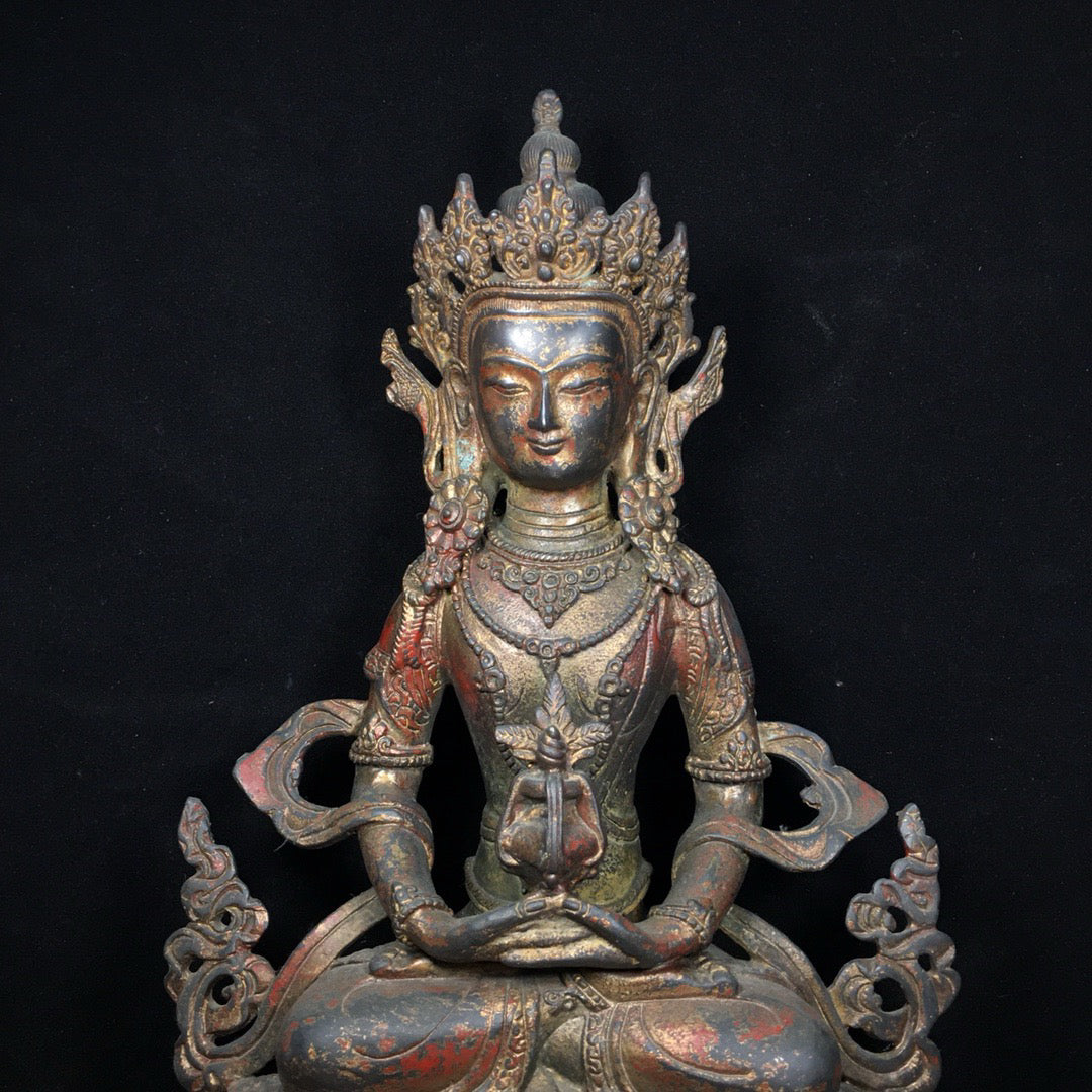 Chinese antique pure copper longevity Buddha statue