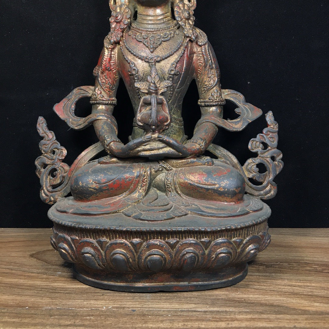 Chinese antique pure copper longevity Buddha statue