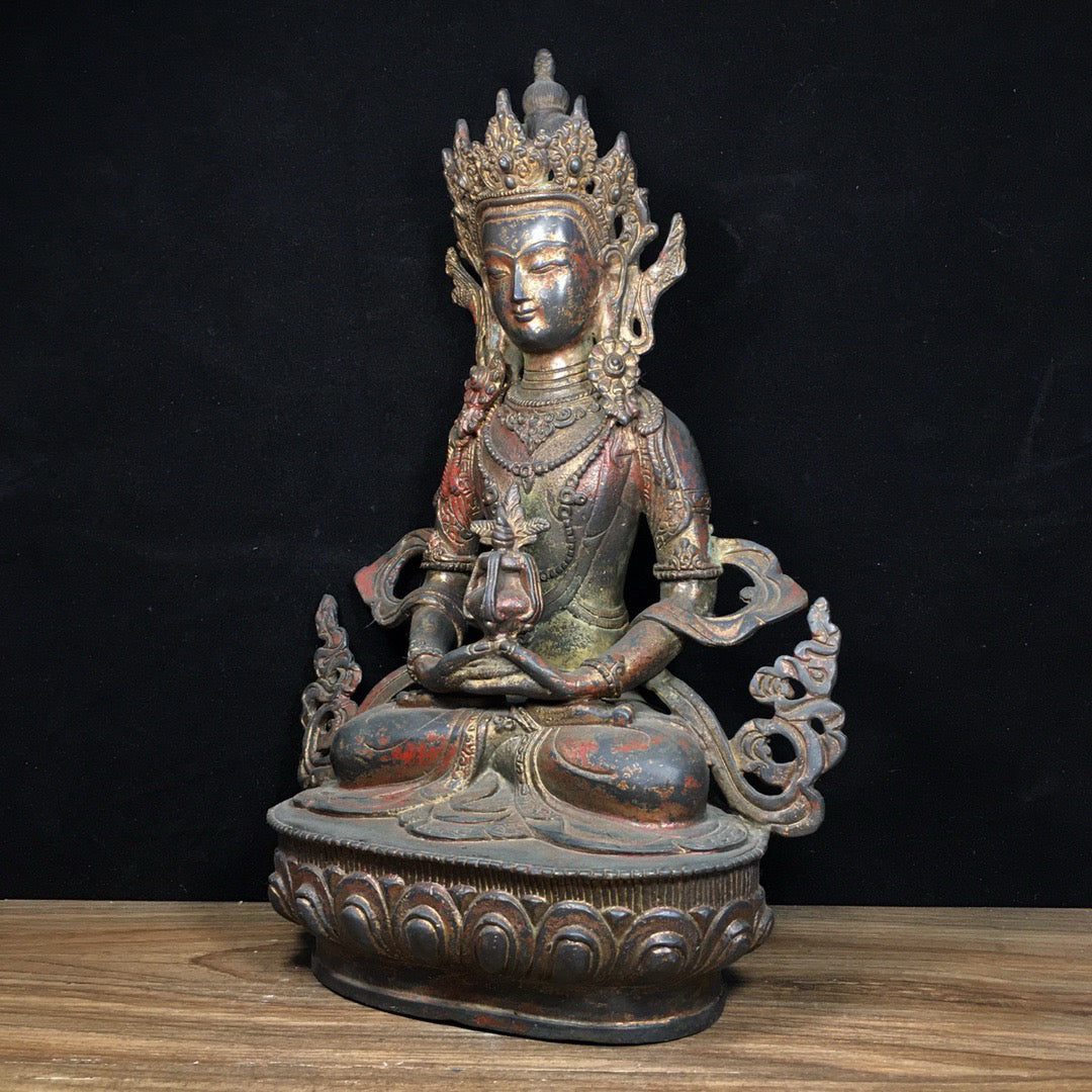 Chinese antique pure copper longevity Buddha statue