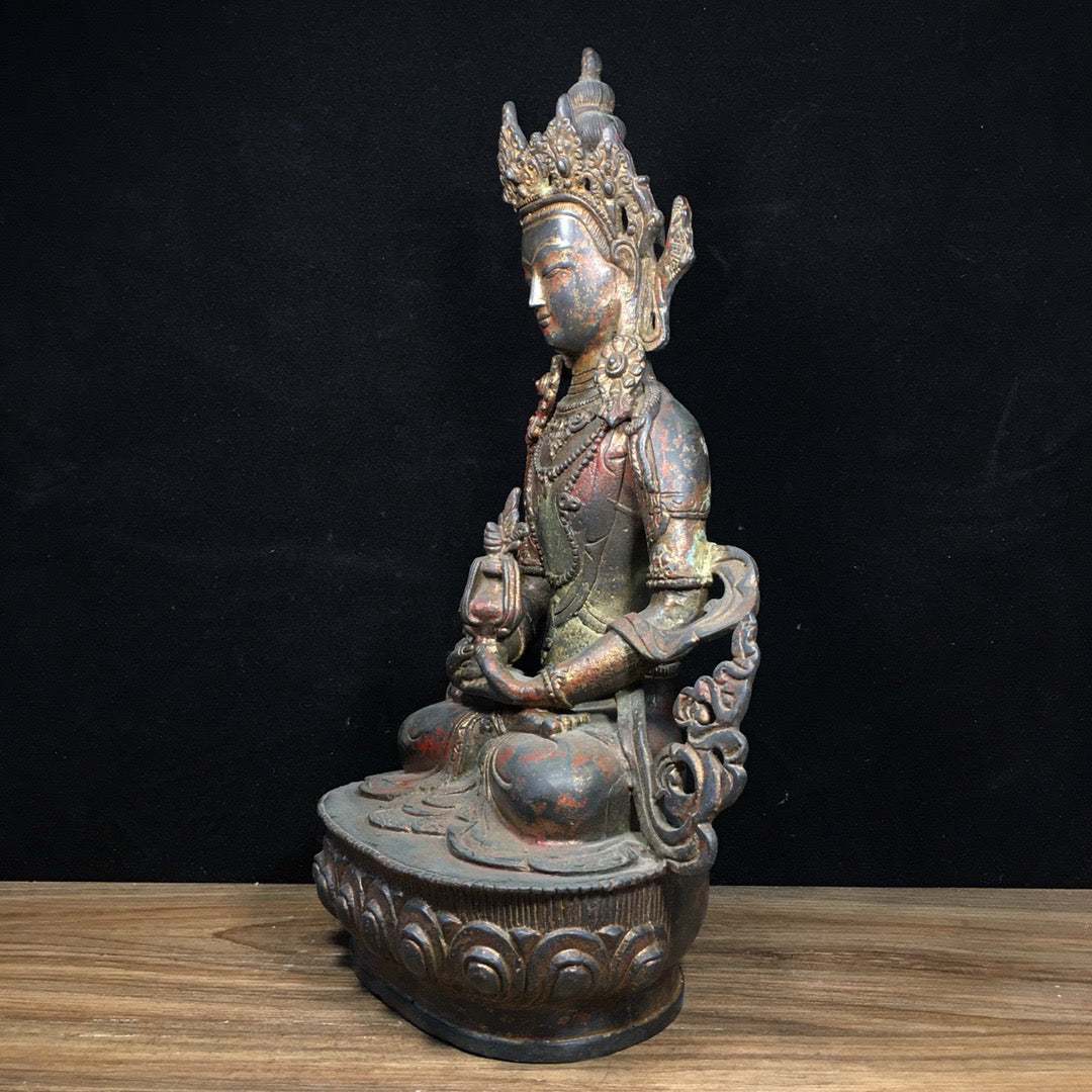 Chinese antique pure copper longevity Buddha statue