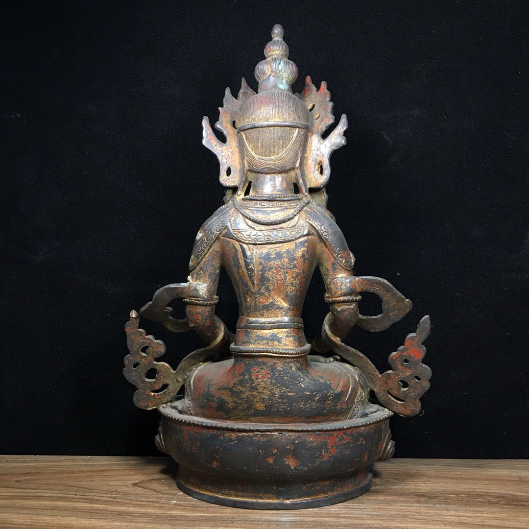 Chinese antique pure copper longevity Buddha statue
