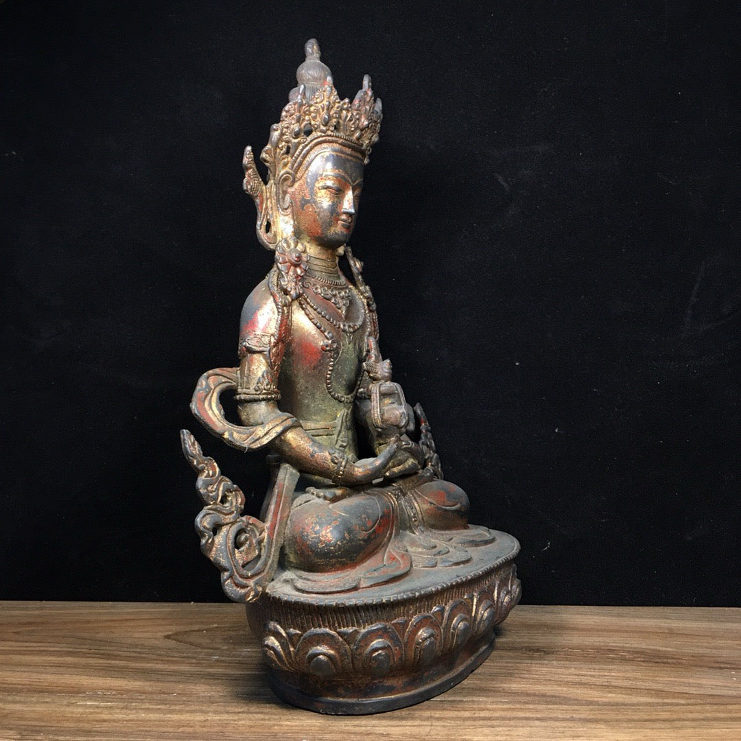 Chinese antique pure copper longevity Buddha statue