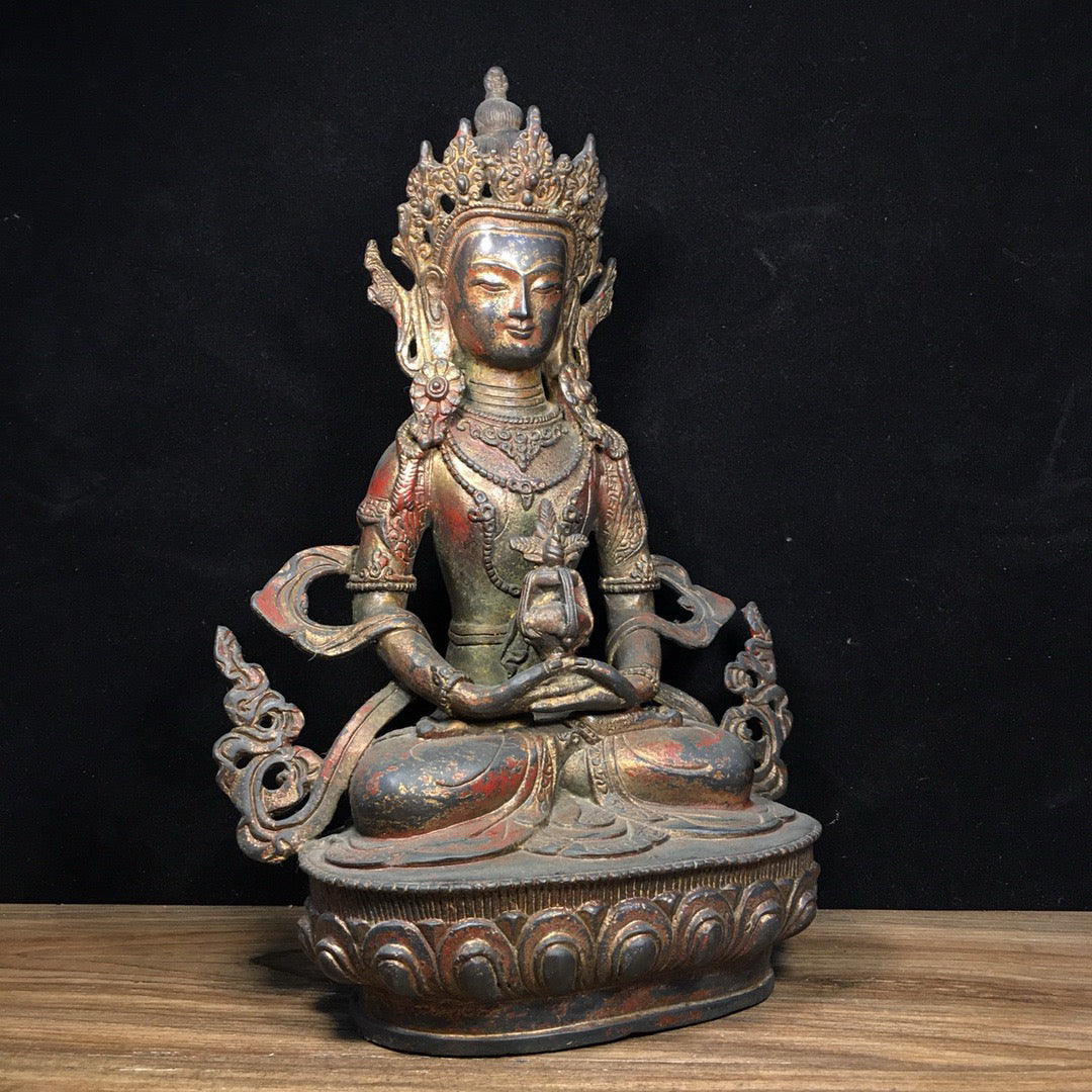 Chinese antique pure copper longevity Buddha statue