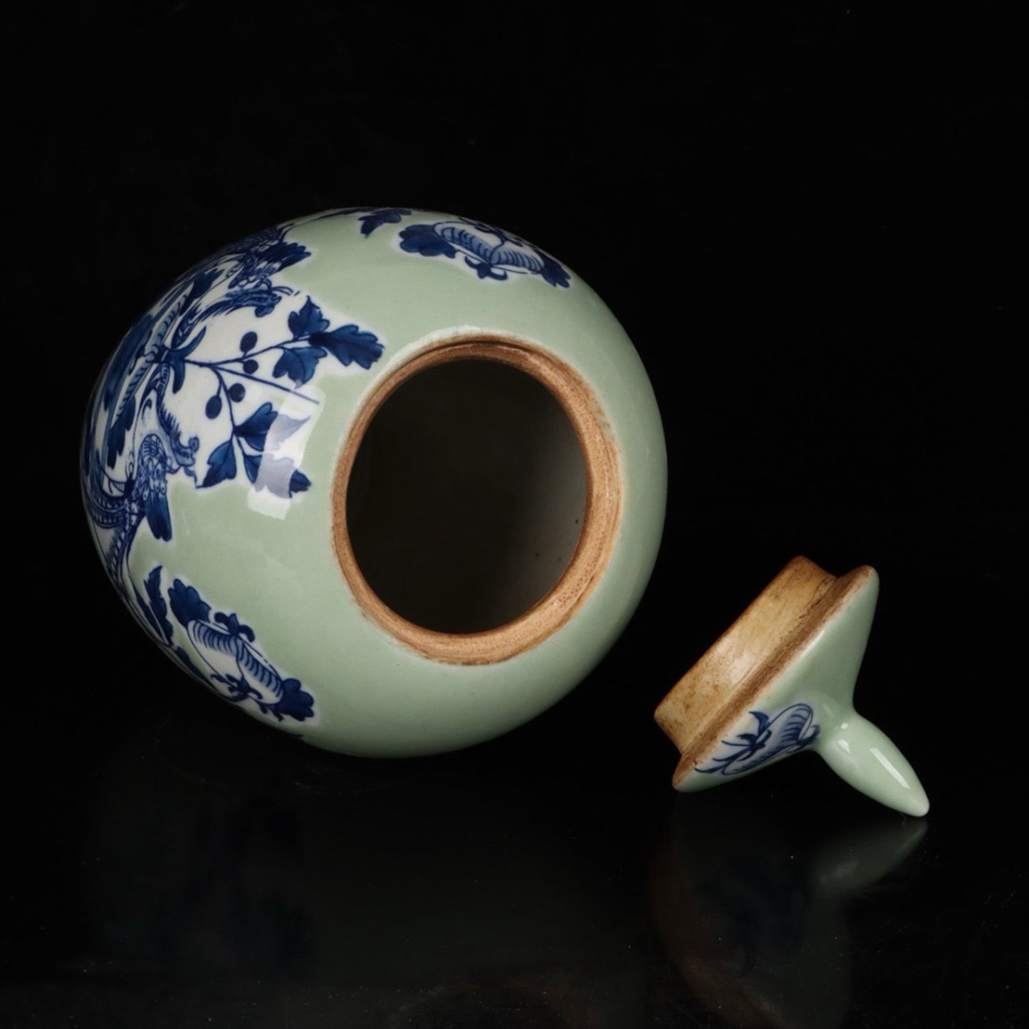 A pair of bean green glazed blue and white winter melon jars