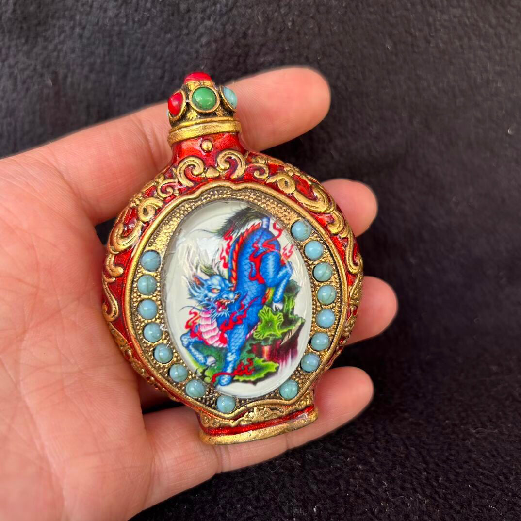 Chinese antique copper inlaid cloisonn é luminous snuff bottle