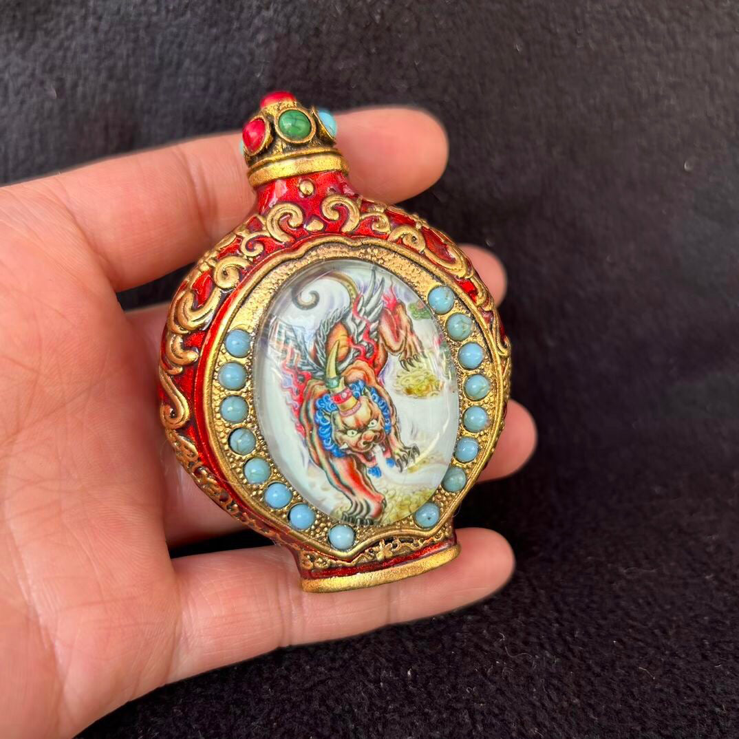 Chinese antique copper inlaid cloisonn é luminous snuff bottle