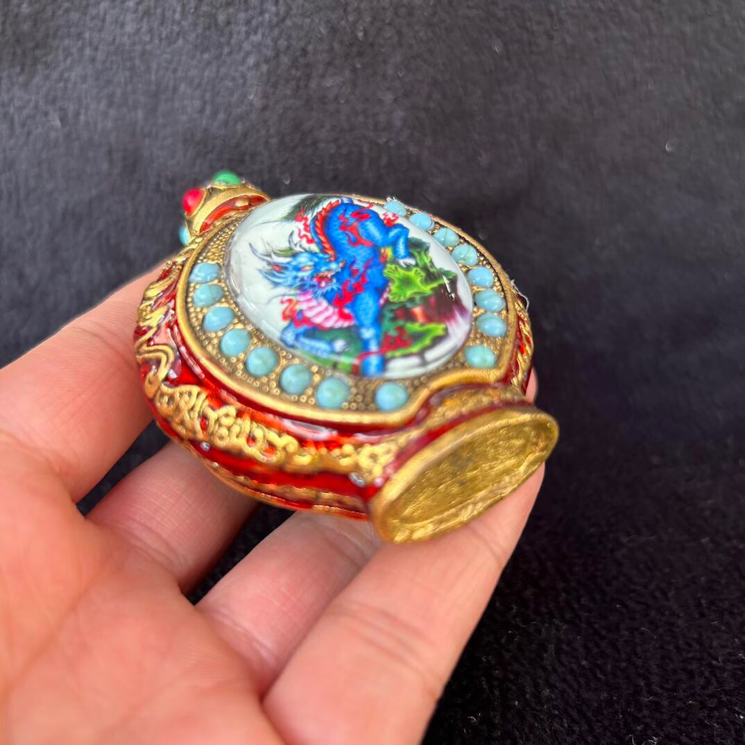 Chinese antique copper inlaid cloisonn é luminous snuff bottle