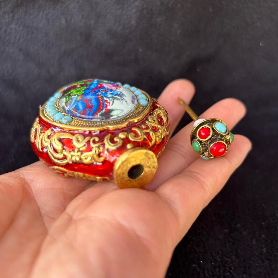 Chinese antique copper inlaid cloisonn é luminous snuff bottle