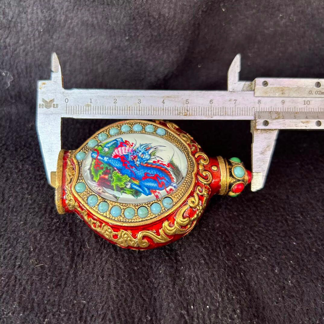 Chinese antique copper inlaid cloisonn é luminous snuff bottle