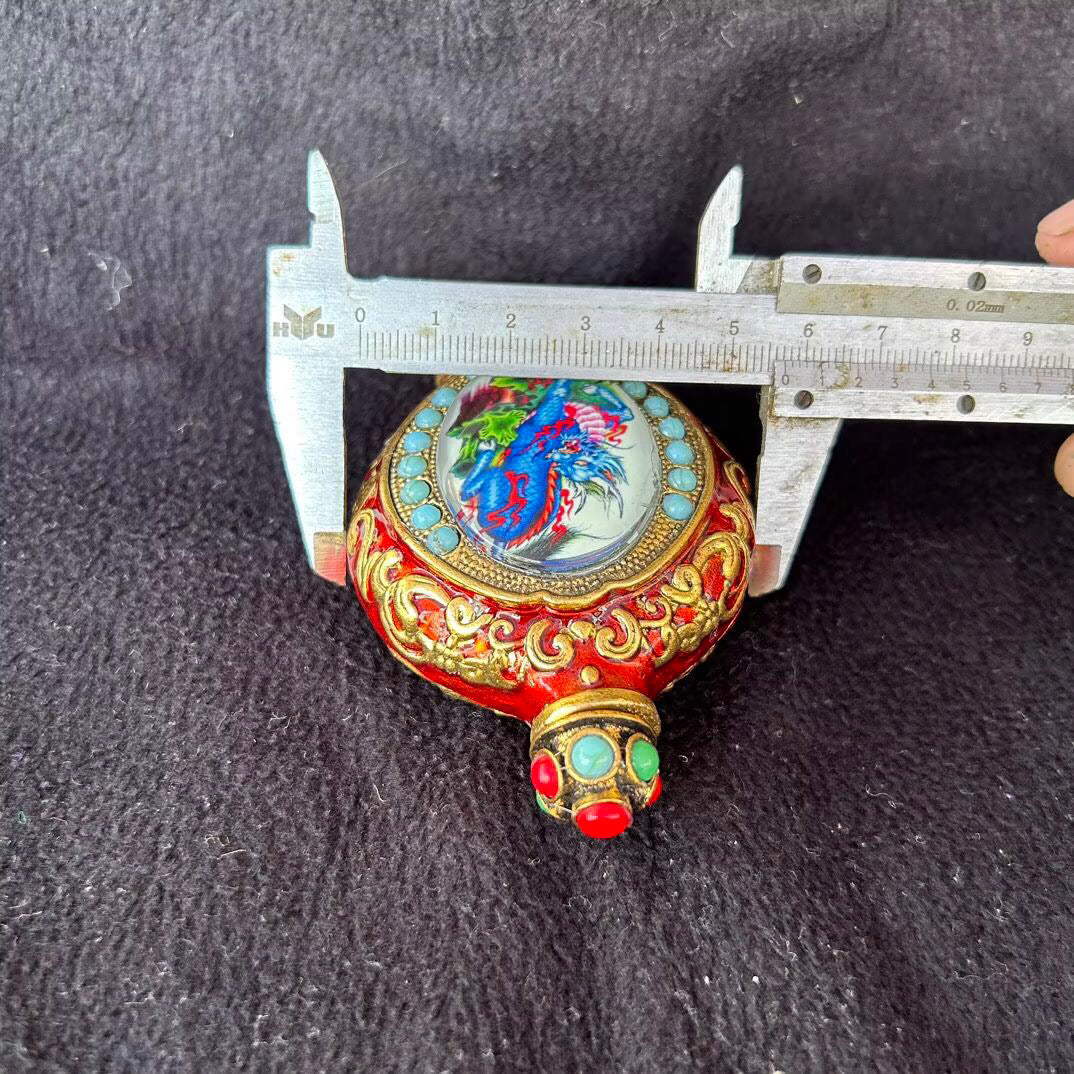 Chinese antique copper inlaid cloisonn é luminous snuff bottle