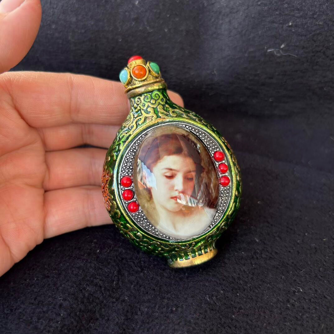 Chinese antique copper inlaid cloisonn é luminous snuff bottle