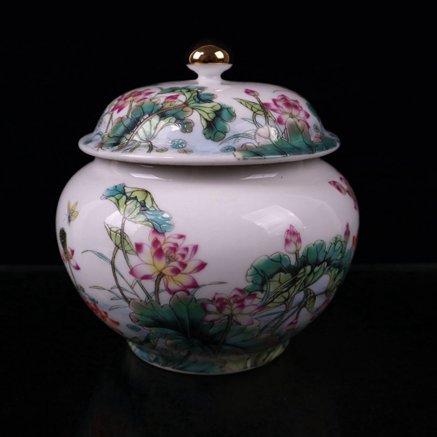 Pink lotus flower patterned lid jar