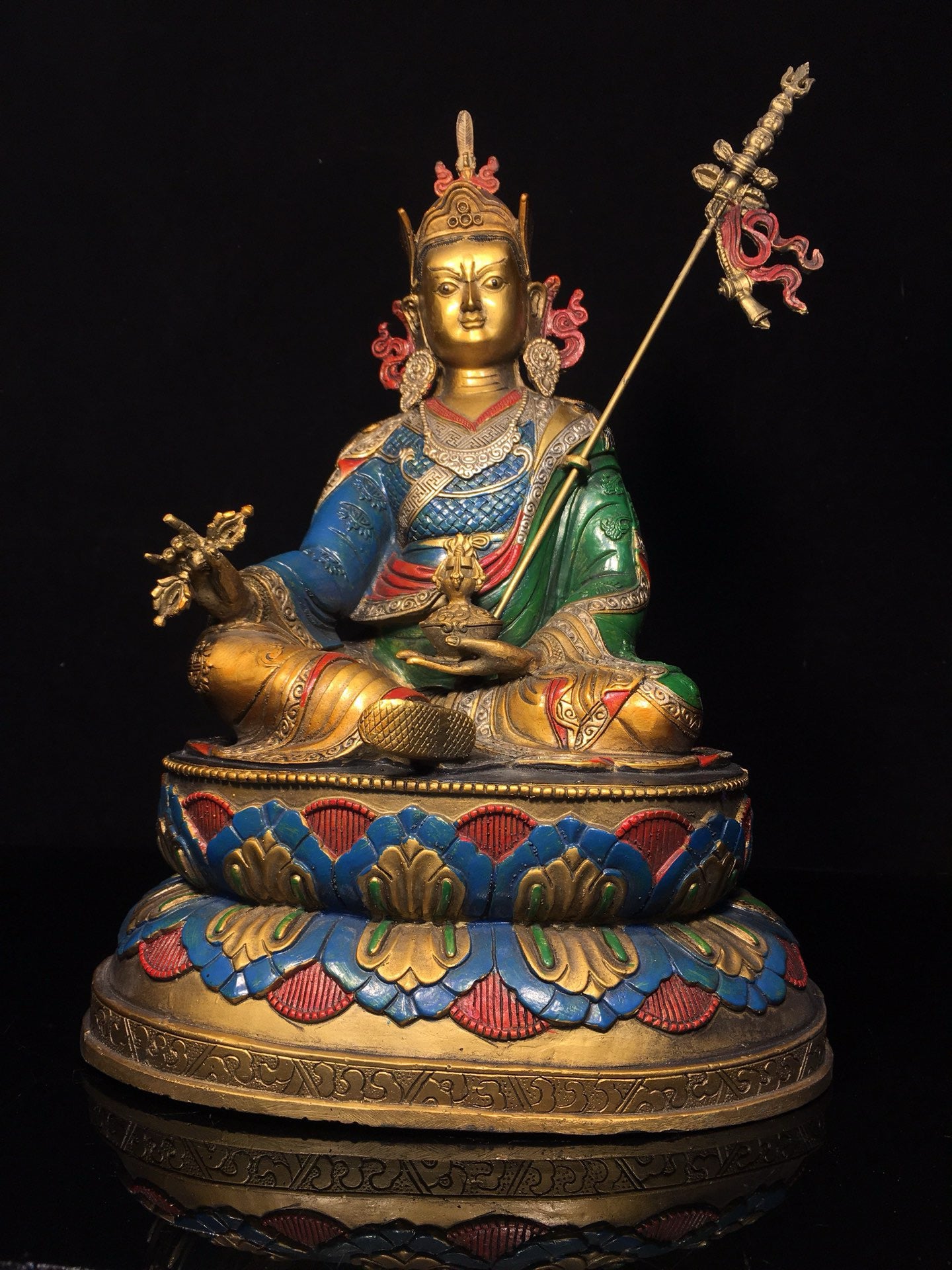 Chinese antique pure copper painted lotus flower master