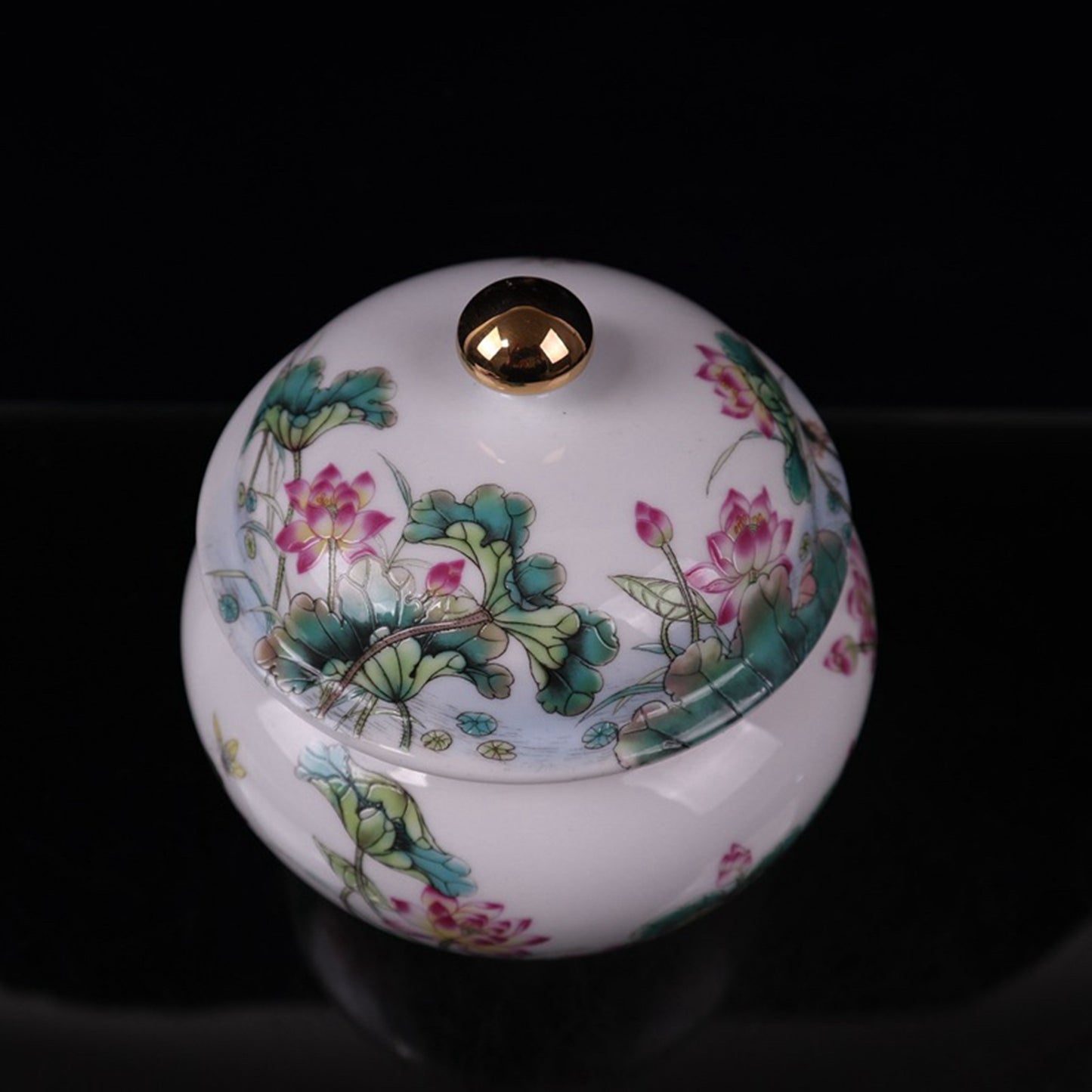 Pink lotus flower patterned lid jar