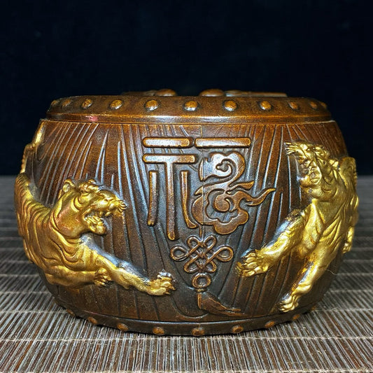 Pure copper gilded Five Tiger Blessing Jar