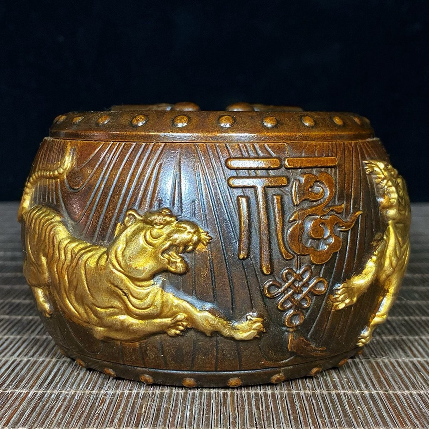 Pure copper gilded Five Tiger Blessing Jar