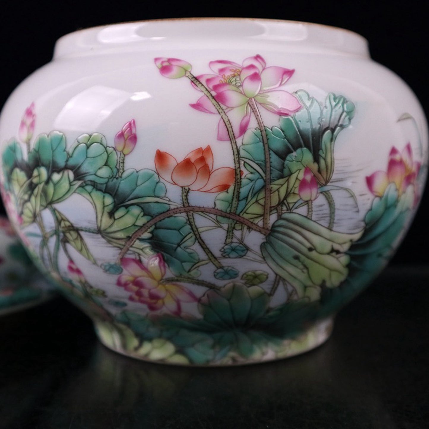 Pink lotus flower patterned lid jar
