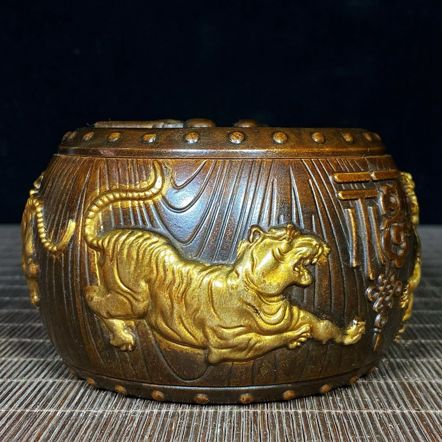 Pure copper gilded Five Tiger Blessing Jar