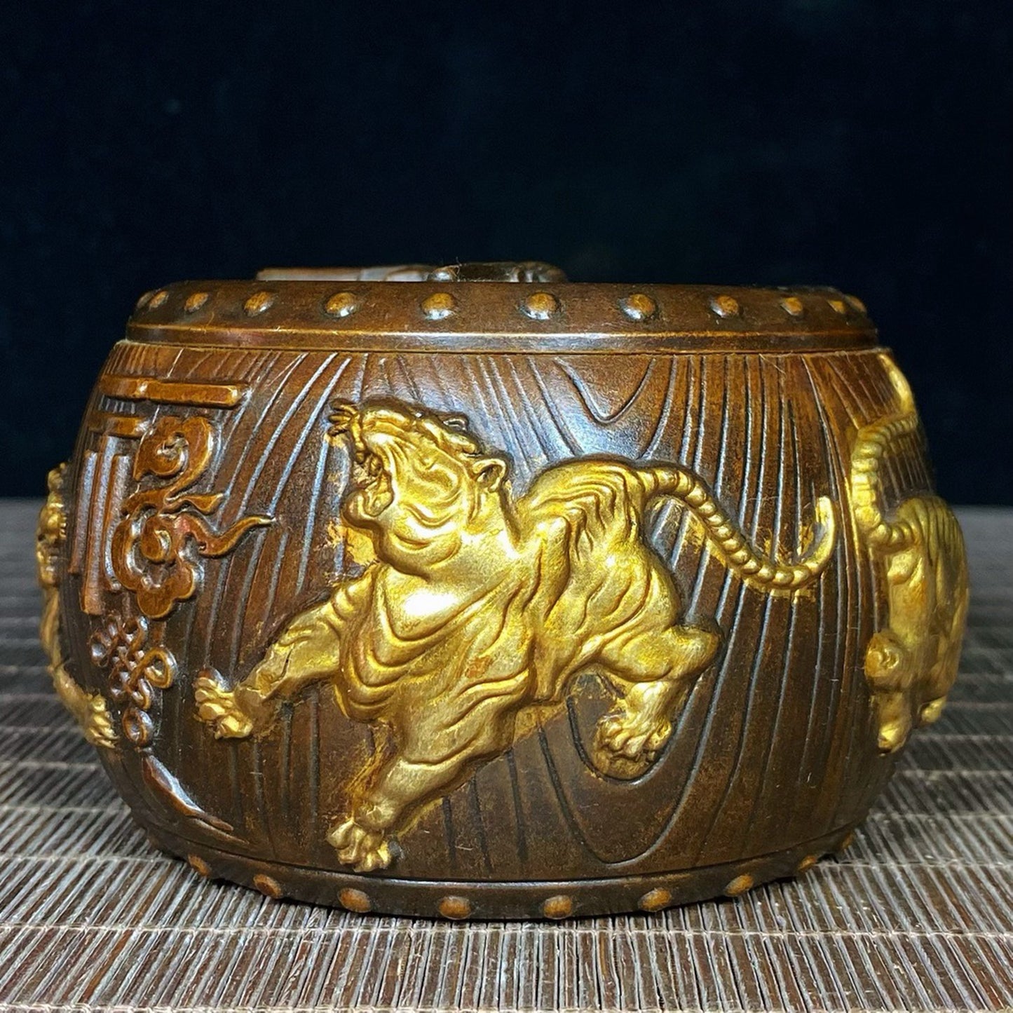 Pure copper gilded Five Tiger Blessing Jar