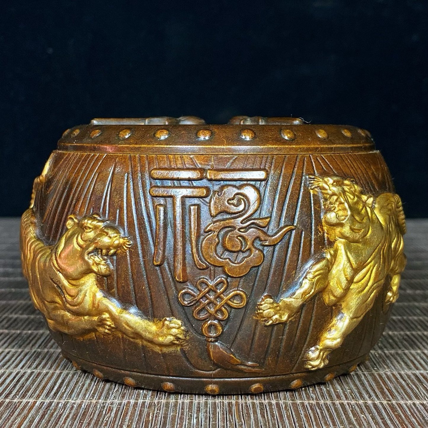 Pure copper gilded Five Tiger Blessing Jar