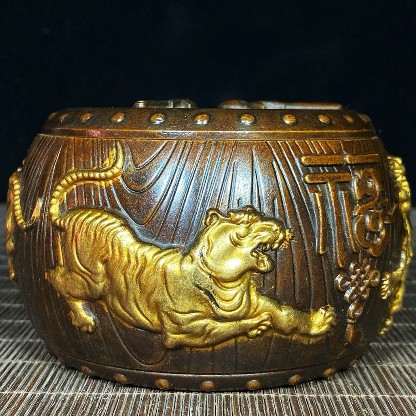 Pure copper gilded Five Tiger Blessing Jar
