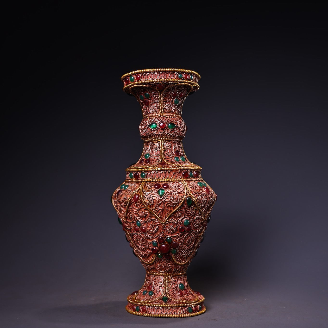Chinese antique silk inlaid gemstone vase