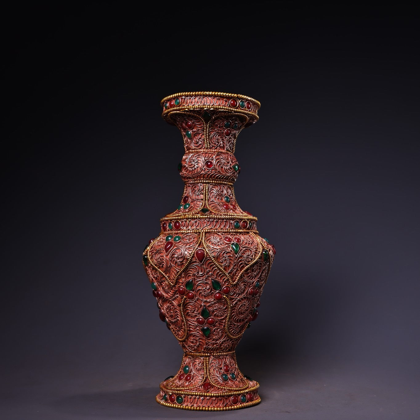 Chinese antique silk inlaid gemstone vase