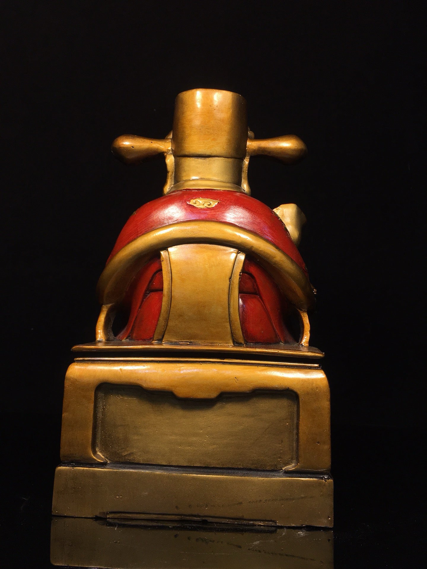 Chinese antique pure copper painted yellow God of Wealth Buddha statue