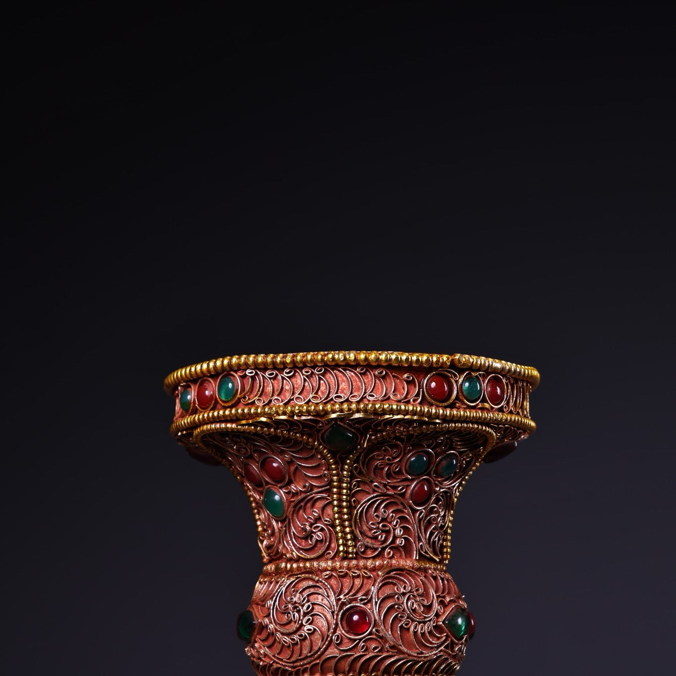 Chinese antique silk inlaid gemstone vase