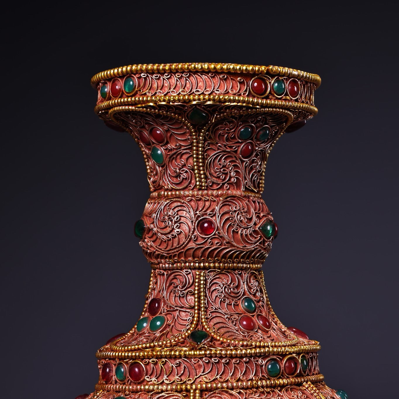 Chinese antique silk inlaid gemstone vase