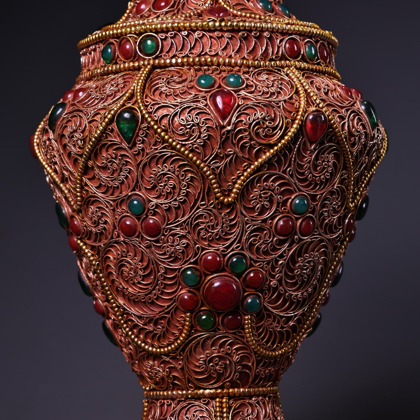 Chinese antique silk inlaid gemstone vase
