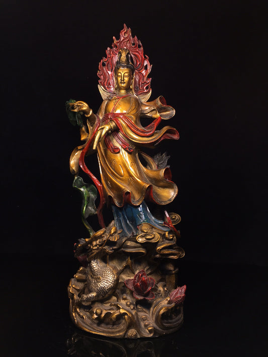Chinese antique pure copper painted dripping Guanyin Bodhisattva statue