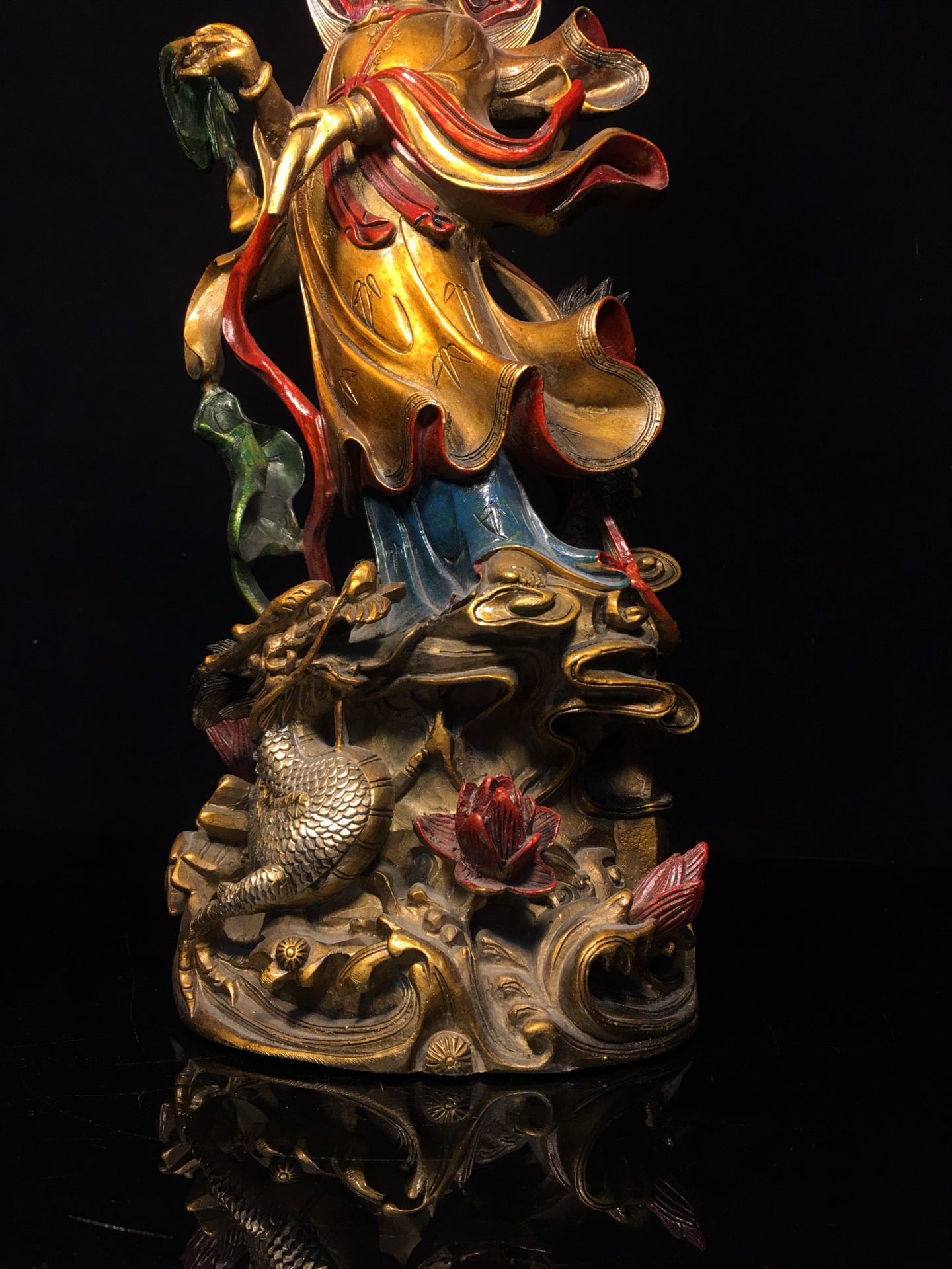 Chinese antique pure copper painted dripping Guanyin Bodhisattva statue