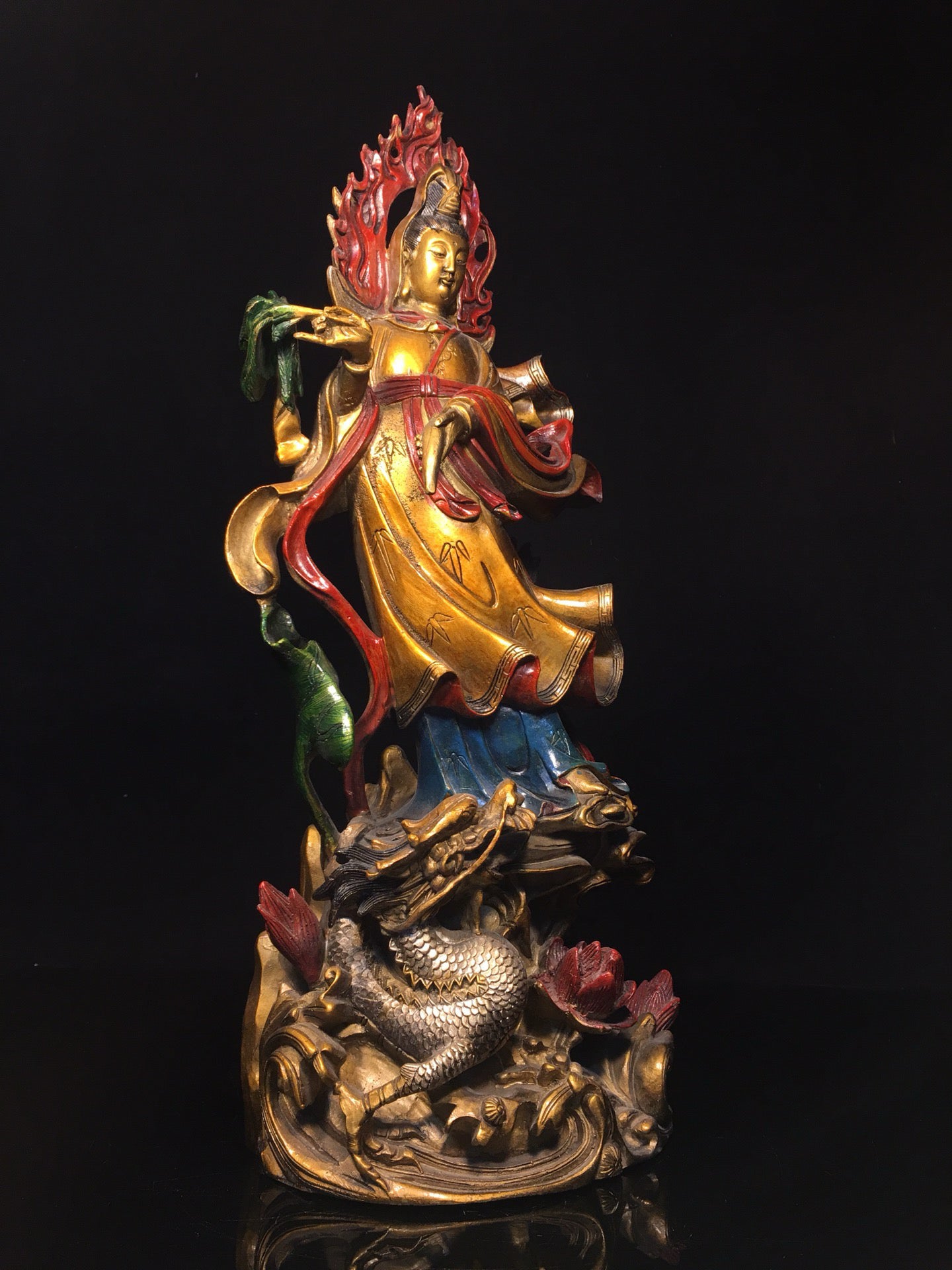 Chinese antique pure copper painted dripping Guanyin Bodhisattva statue