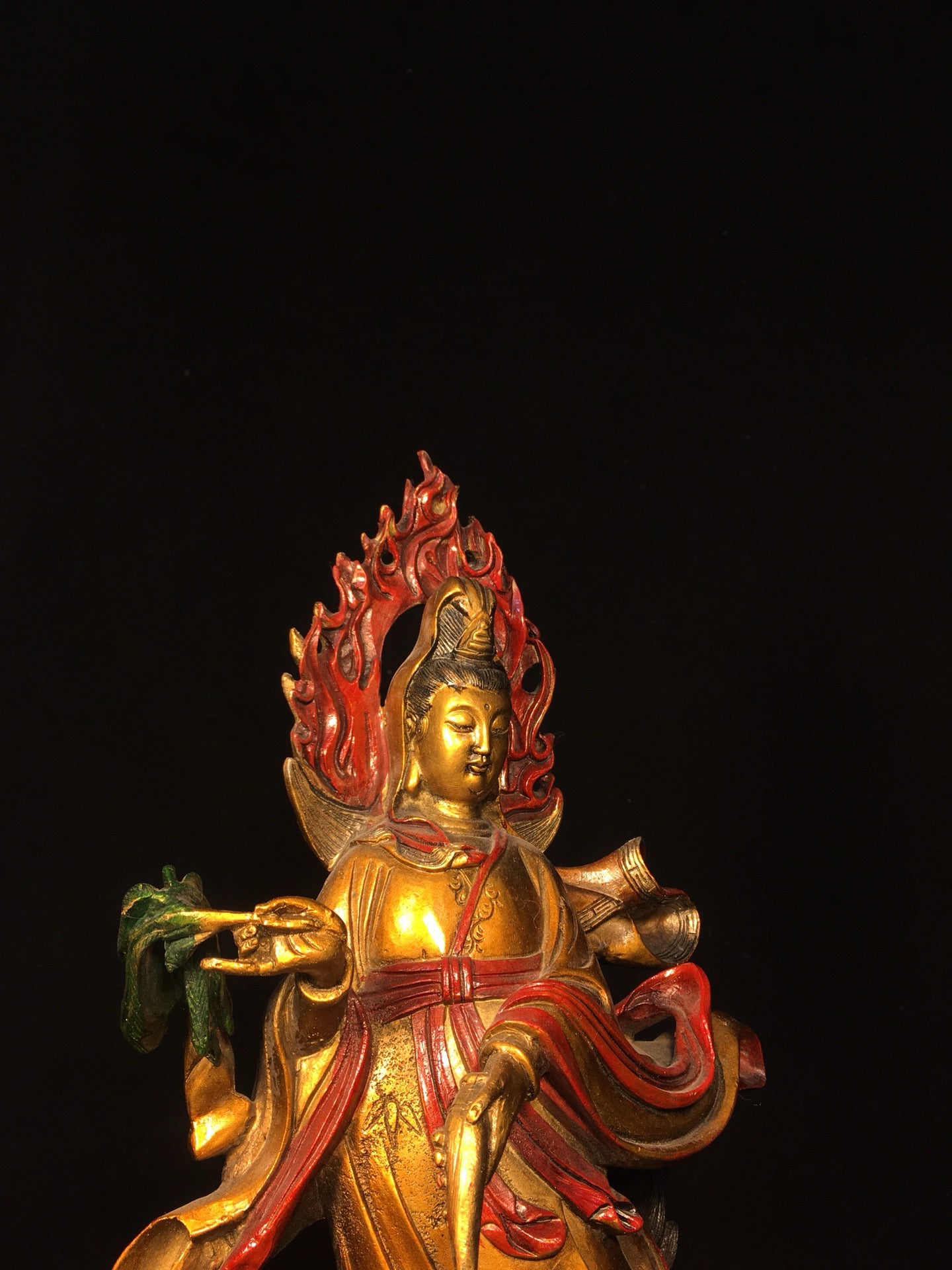 Chinese antique pure copper painted dripping Guanyin Bodhisattva statue