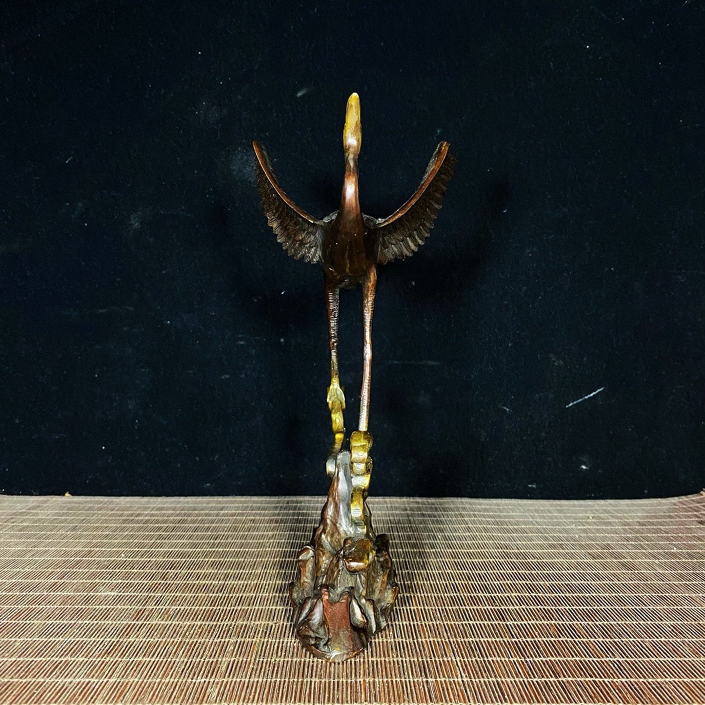 Pure copper gilded gold painted with colorful fairy cranes, red crowned cranes stepping on auspicious clouds