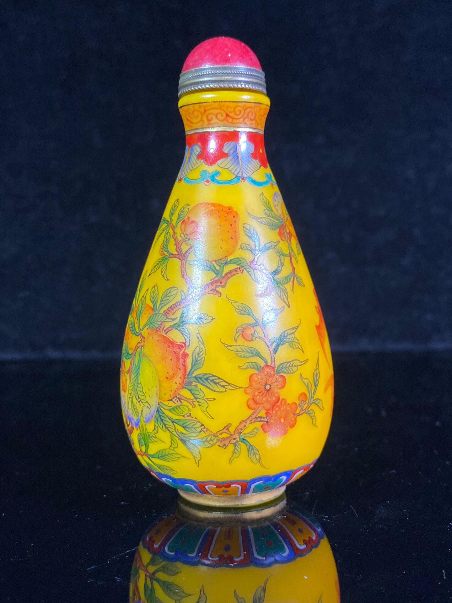 Chinese antique oil yellow old glass painting enamel colored snuff bottle