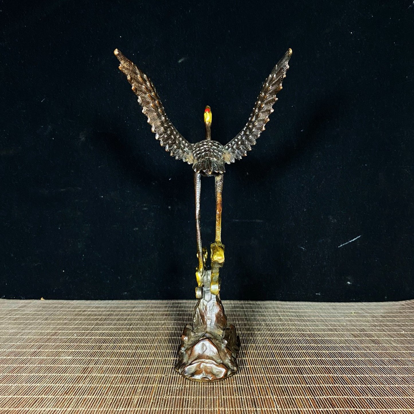 Pure copper gilded gold painted with colorful fairy cranes, red crowned cranes stepping on auspicious clouds