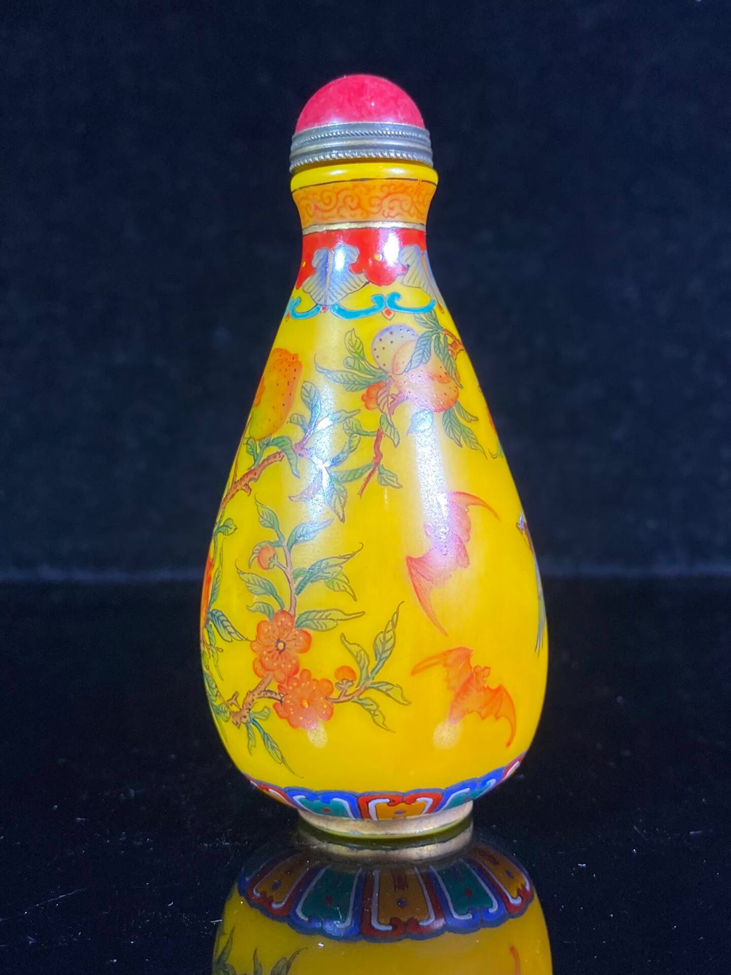 Chinese antique oil yellow old glass painting enamel colored snuff bottle