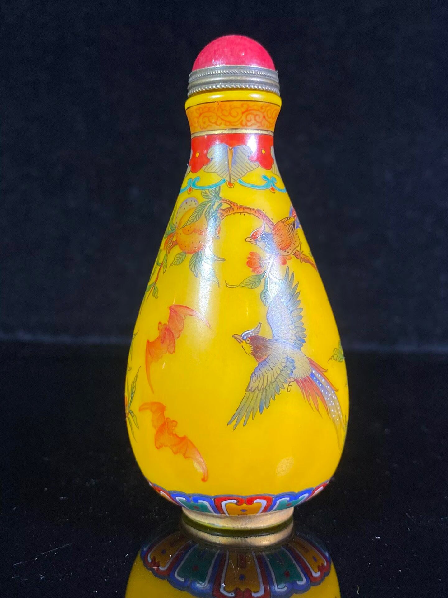 Chinese antique oil yellow old glass painting enamel colored snuff bottle